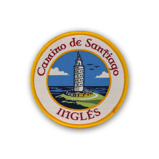 Camino Inglés patch showing Torre de Hércules on white background
