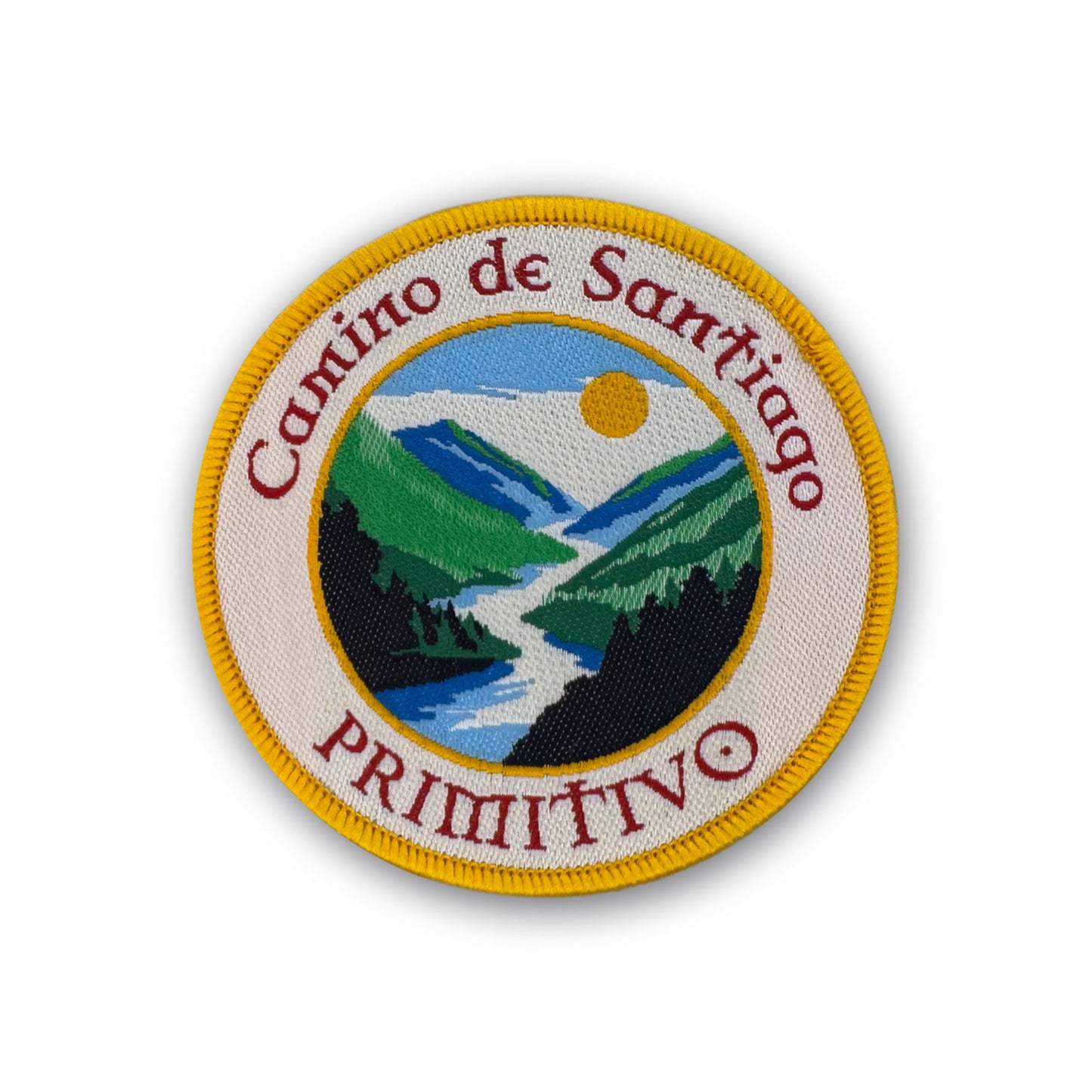 Camino Primitivo patch showing Embalse de Salime on white background