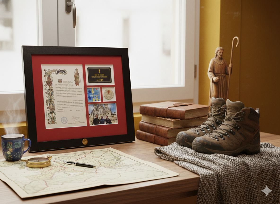 Pilgrim Artifact Frame for Compostela Certificate | Camino de Santiago Display