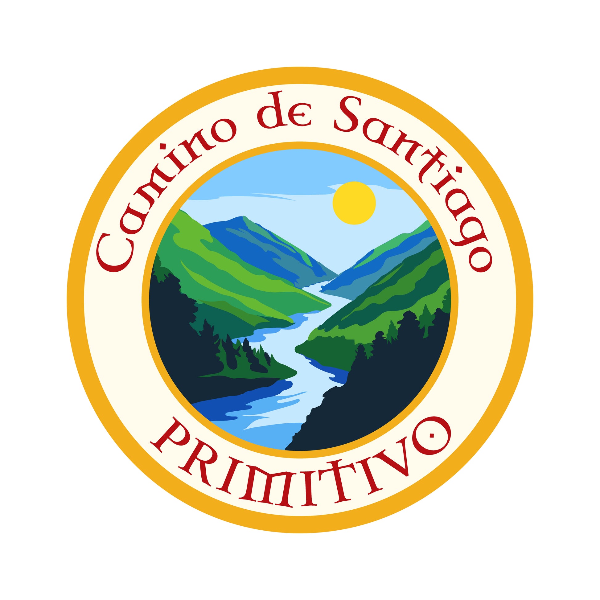 Camino Primitivo retro-style vinyl sticker on a white background