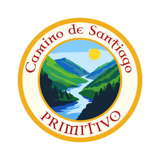 Camino Primitivo retro-style vinyl sticker on a white background