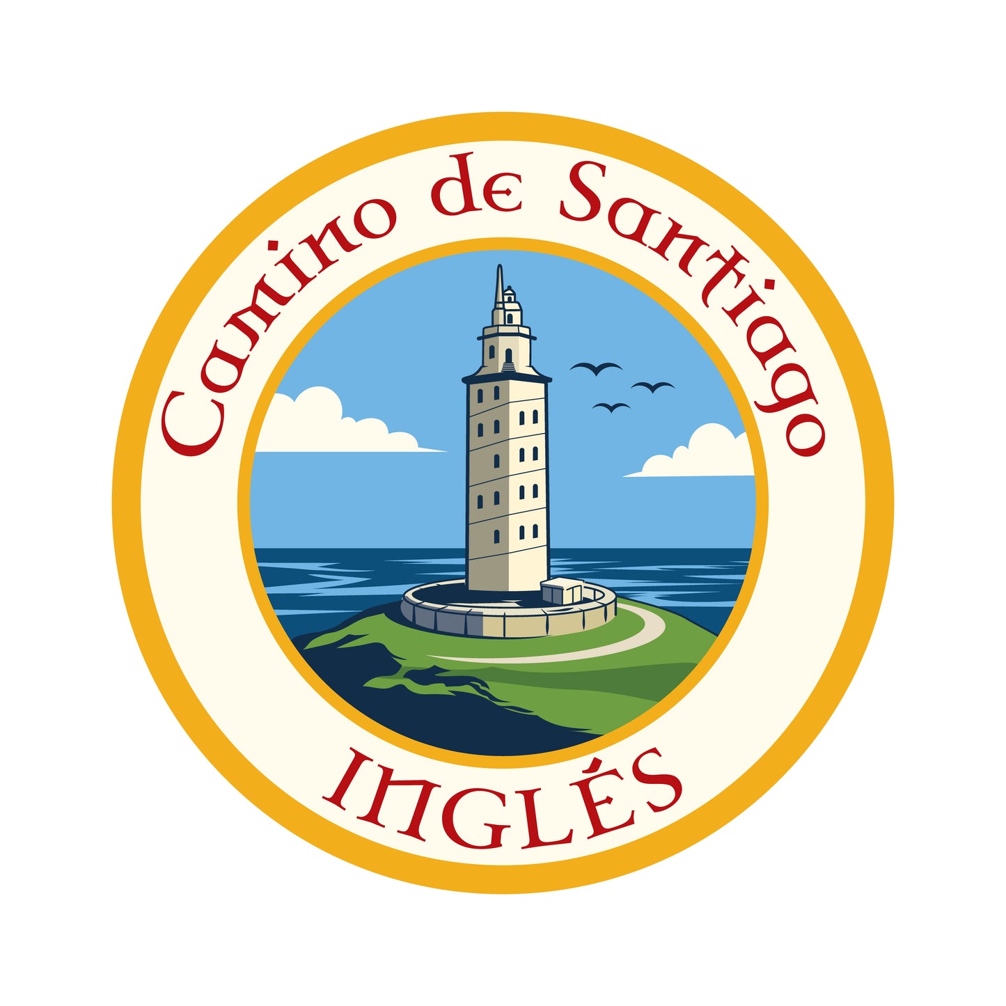 Camino Inglés retro-style vinyl sticker on a white background