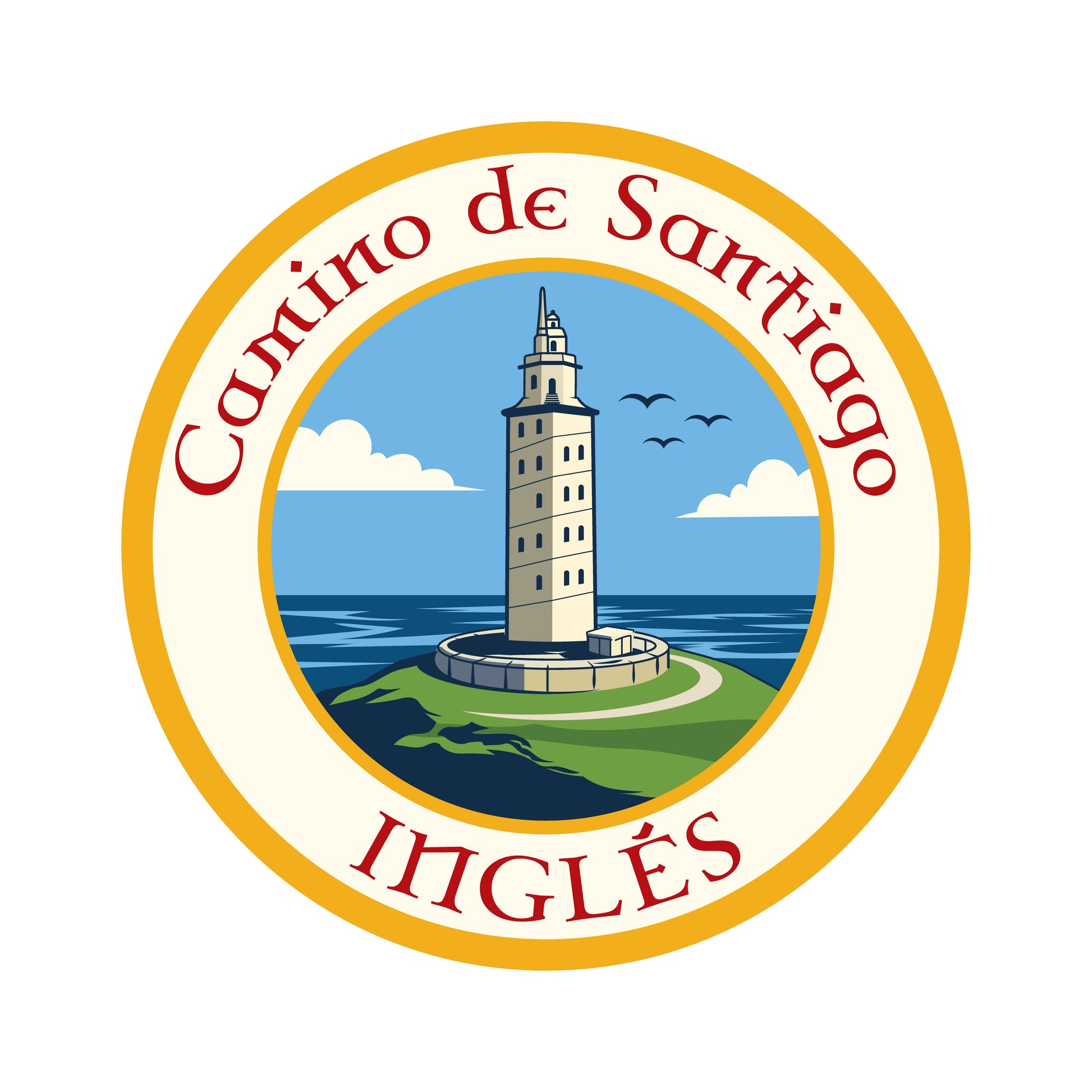 Camino Inglés retro-style vinyl sticker on a white background