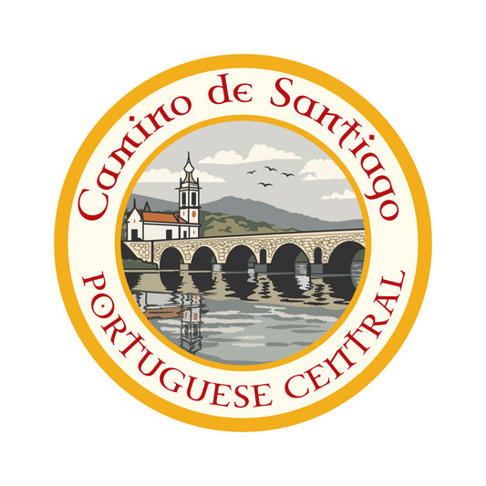 Camino Portugués Central retro-style vinyl sticker on a white background