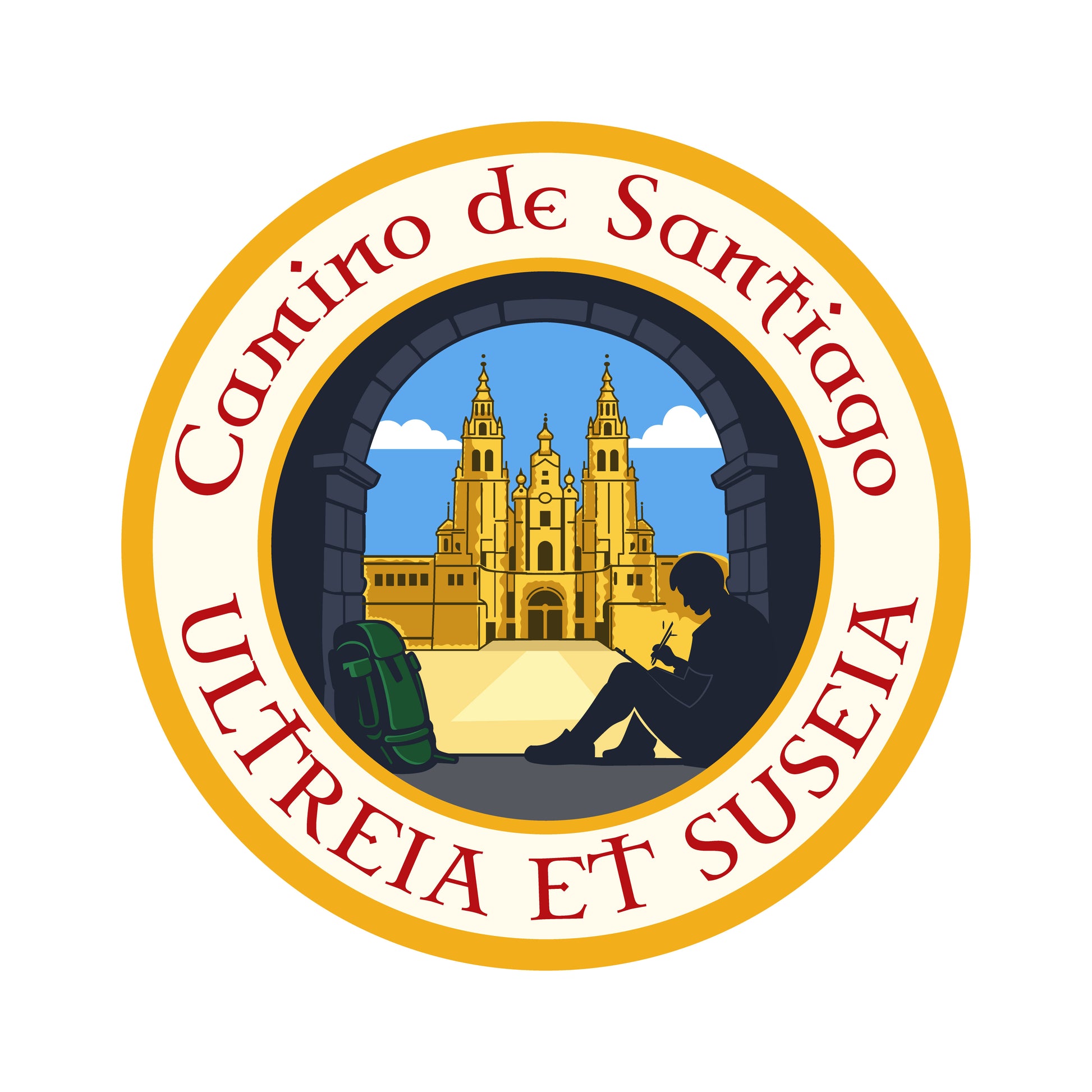 Ultreia et Suseia retro-style vinyl sticker on a white background